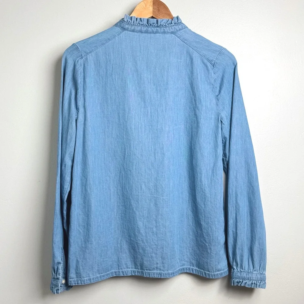 Loft‎ Ruffle Trim Denim Shirt Top Button Down Blouse XS Women's - Picture 6 of 6